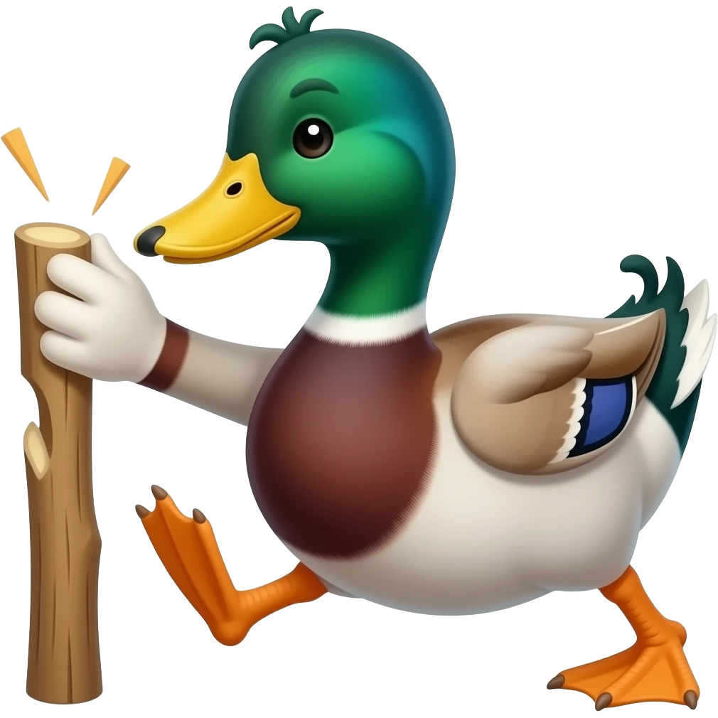Утка бьет палкой на прозрачном фоне смайл emoji