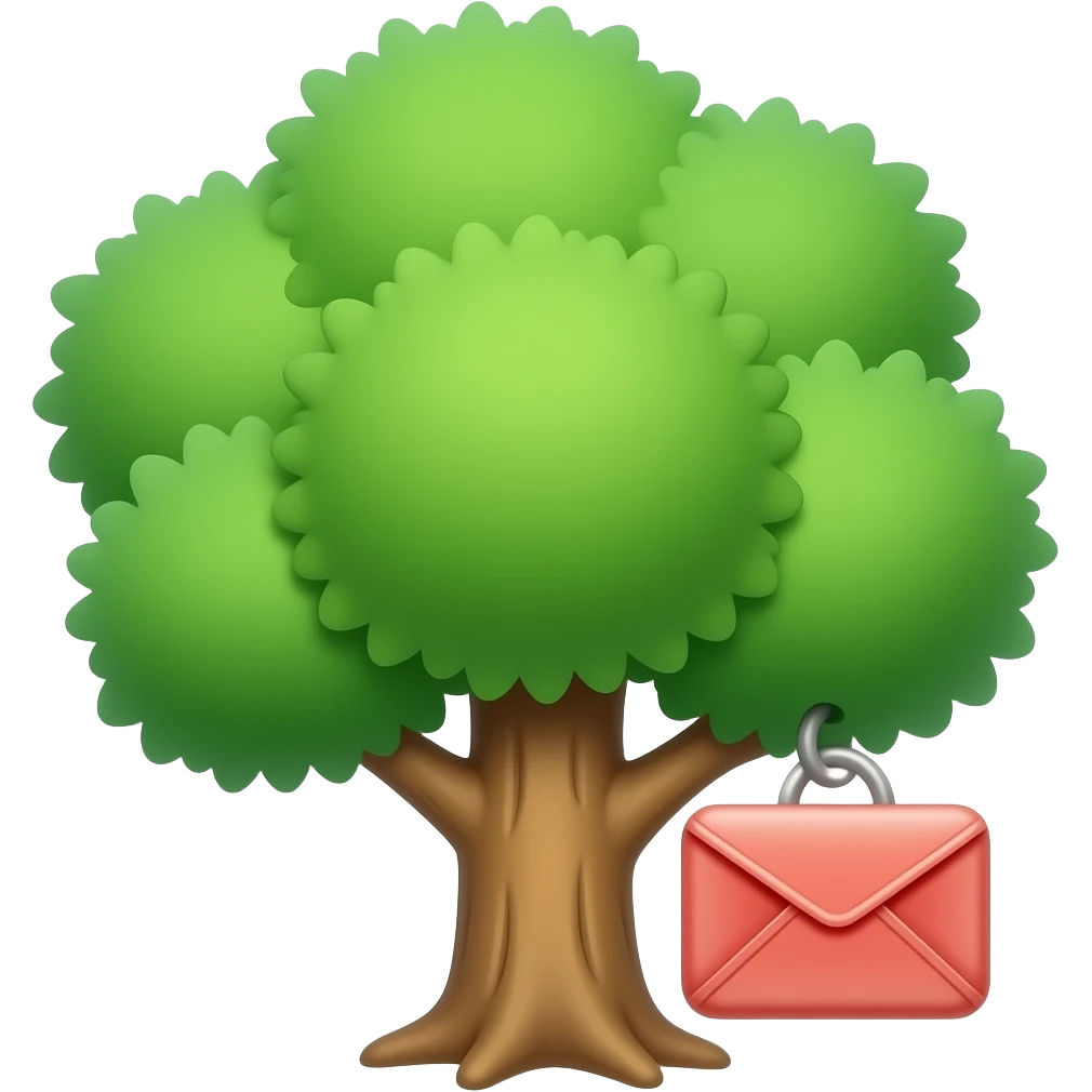 편지 아이콘 ✉️이 매달려있는 나무(배경 X,나무를 좀 더 자연스럽게) emoji