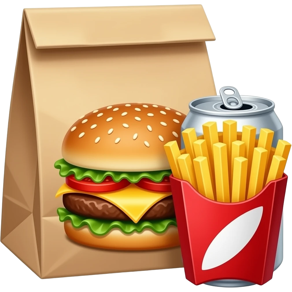 paper bag burger design, cola, french fries emoji