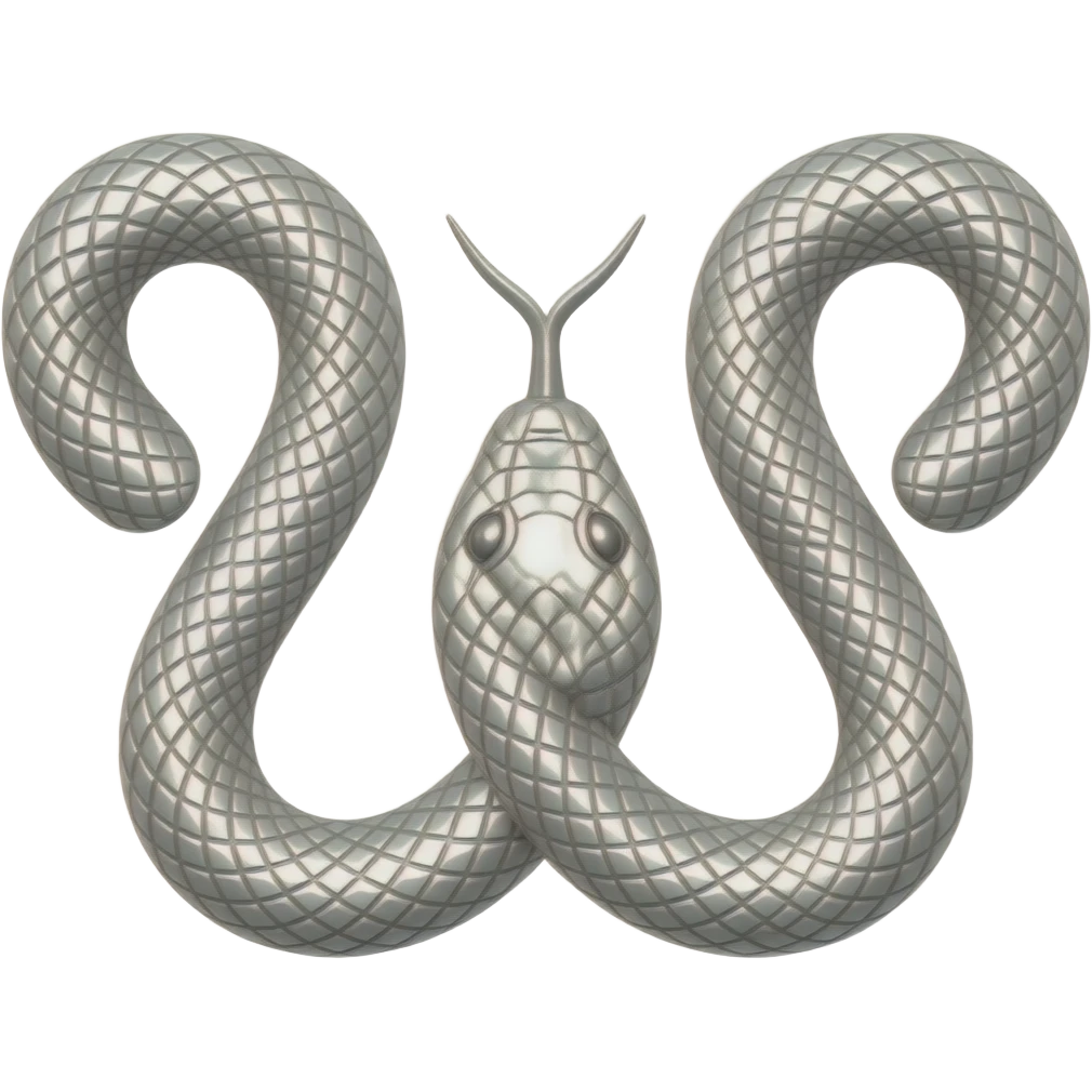cinematic realistic - white elegant metal snake simetric formed into the letter W emoji