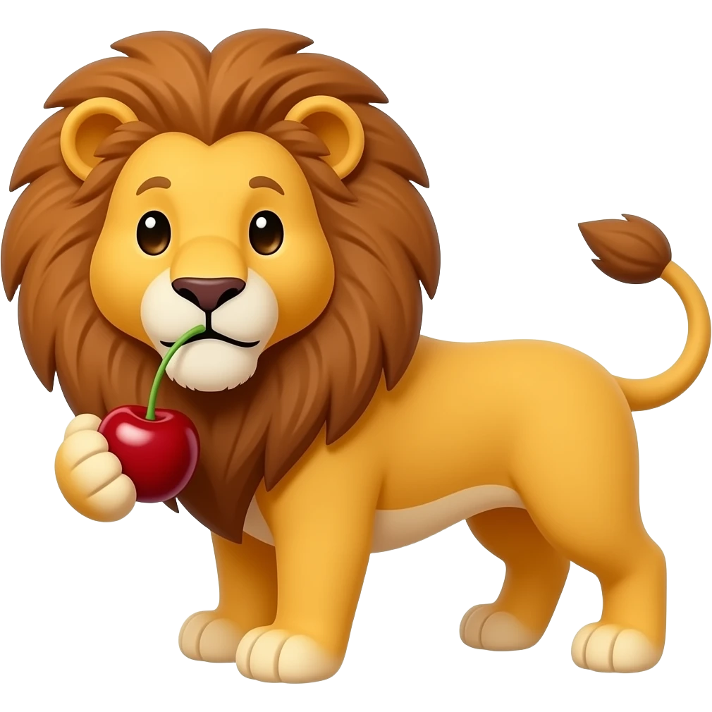 A lion with a cherry as its main 🦁🍒 emoji