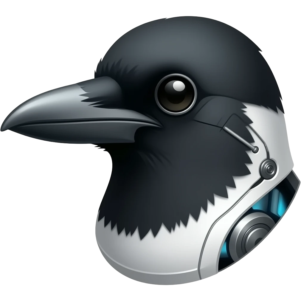 A robotic cyborg magpie head emoji