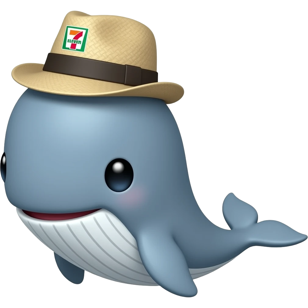 Whale wearing a 7-eleven branded fedora emoji