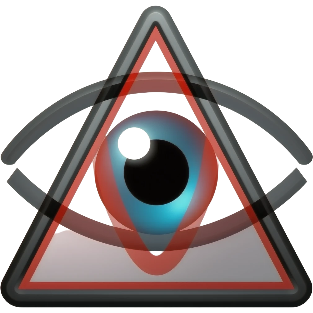 red and black caution symbol inside of an eye logo emoji | AI Emoji ...