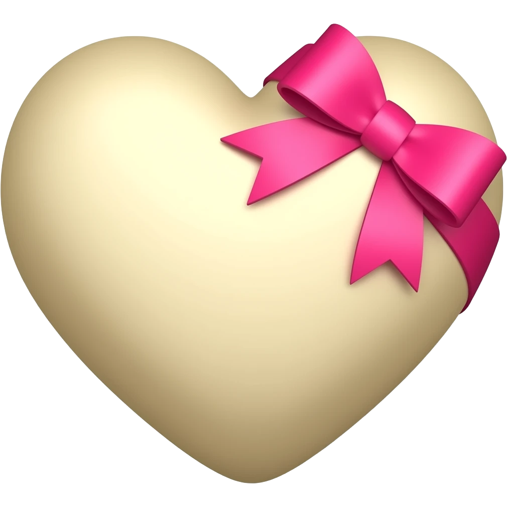 Cœur baige avec un ruban rose  clair brillant sur le haut à droite emoji