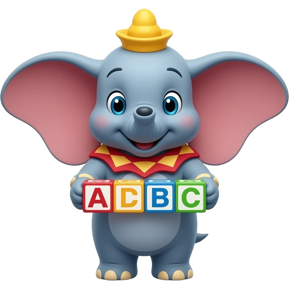 dumbo holding building blocks ABCD emoji