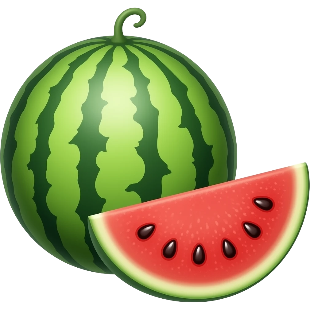 ripe whole and one sliced triangular watermelon emoji