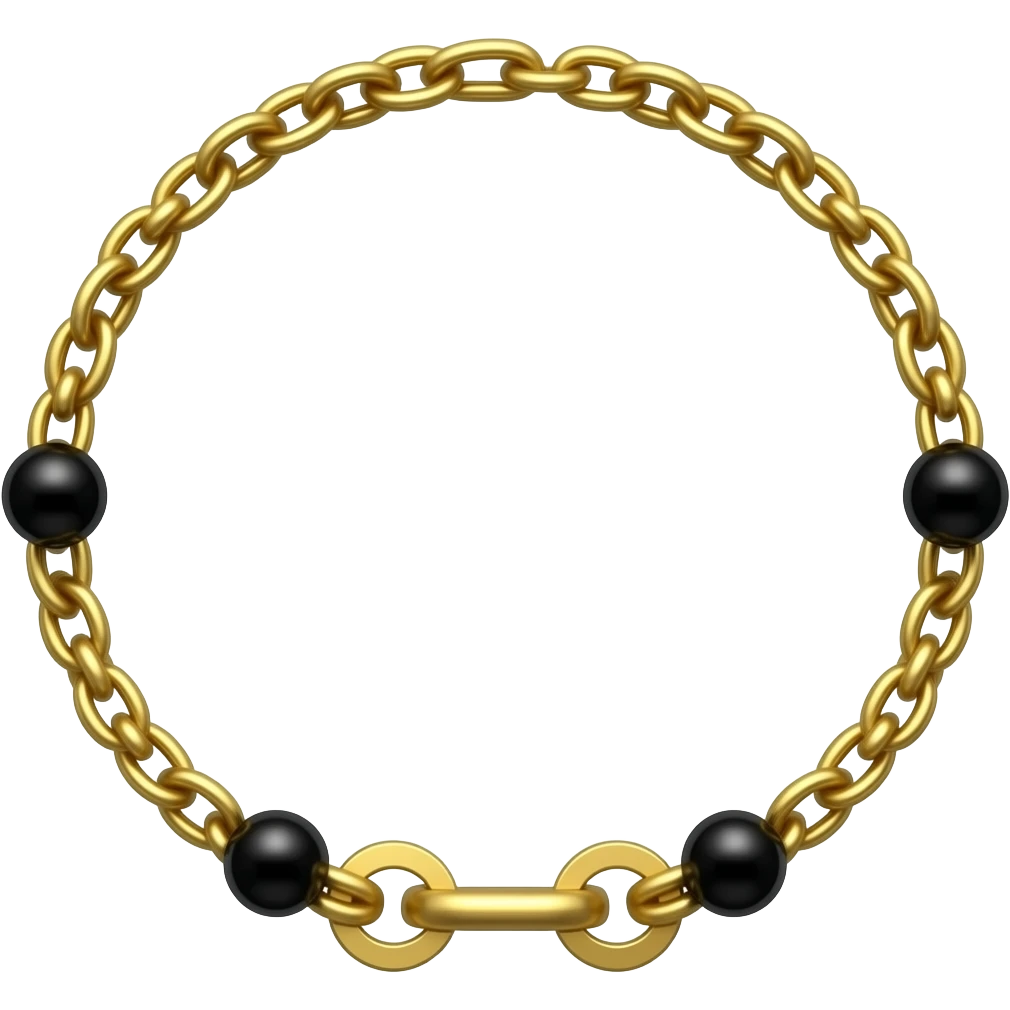 Gold chain with 4 small black beads equidistantly spaced at the sides and two small circular discs with a golden rod between them emoji