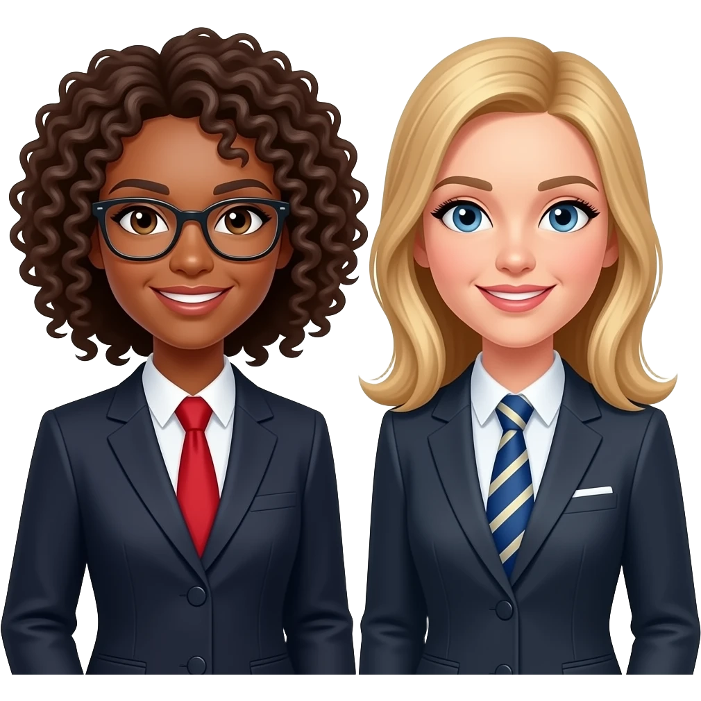 Curly white brunette Lawyer bestie and blonde german PA bestie emoji
