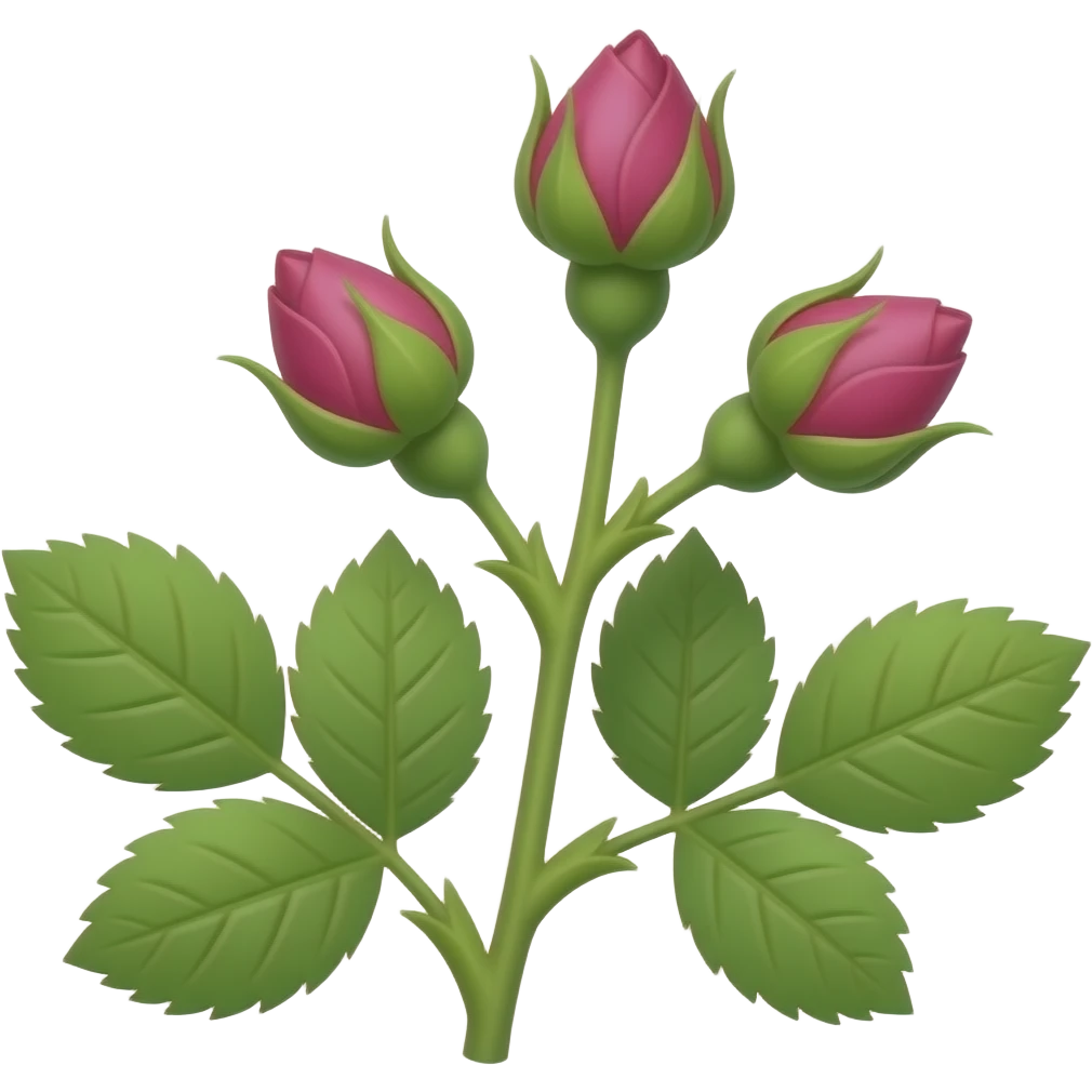 Small garden rose branch with closed round buds, vibrant magenta and ...