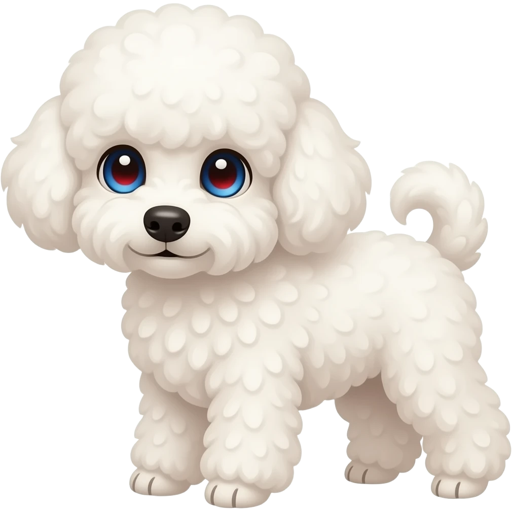 Perrito caniche con risos de azul y rojo con risos emoji