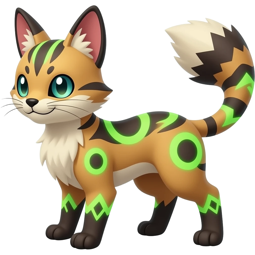 Renamon-Zeraora-Genet-Civet-caracal-Fennekin-Manectric-Vaporeon-Fakémon-hybrid with glowing neon markings emoji