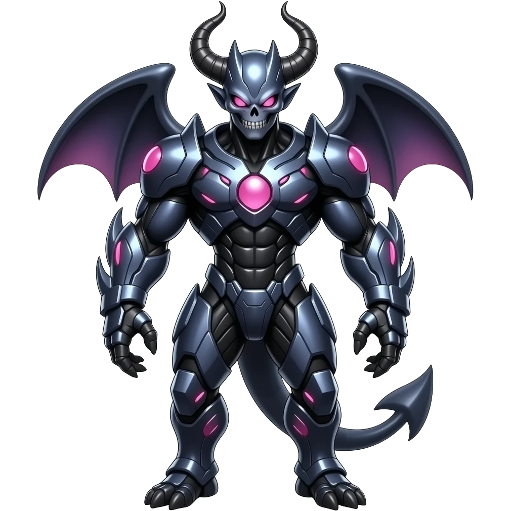 Shiny Horned Futuristic Badass Demonic Spectral Dusky Spooky Skull-faced Cool Hot Stylish Handsome Alien-Salandit-Darkrai-Genesect-Fakémon-fusion (full body) emoji