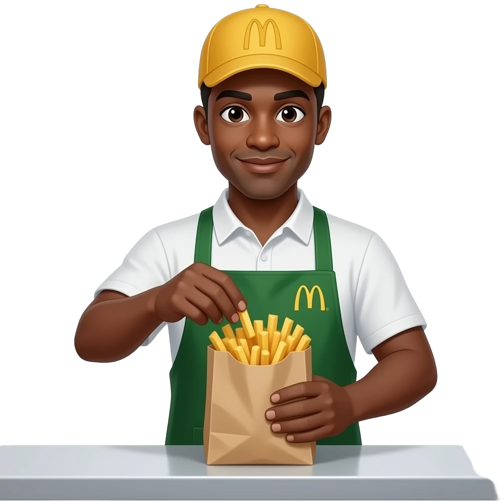 black man mcdonalds worker putting fries in bag emoji