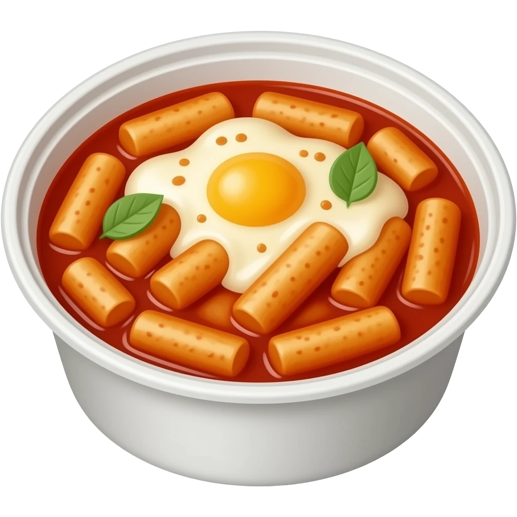 korean tteokbokki with melted mozzarella cheese in white round disposable container emoji
