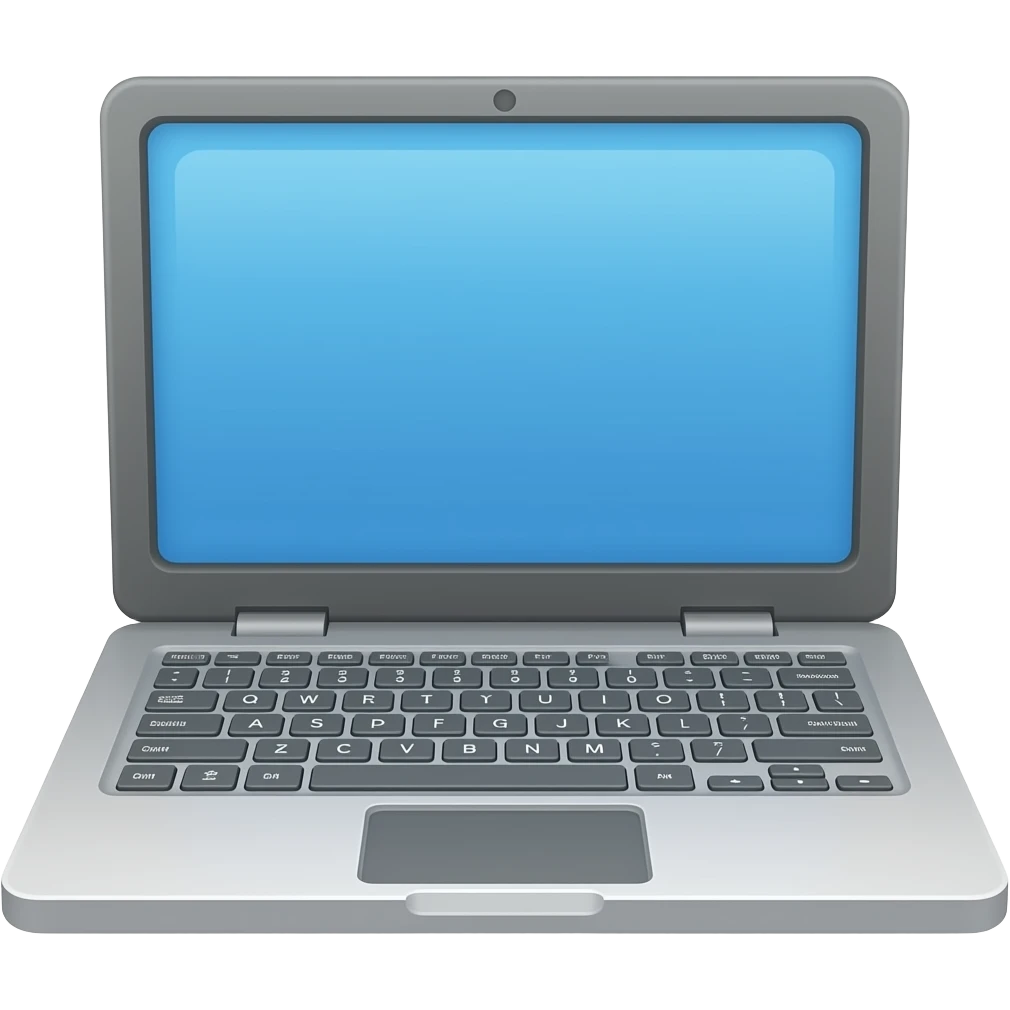 gray laptop with gray keys and a blue screen emoji