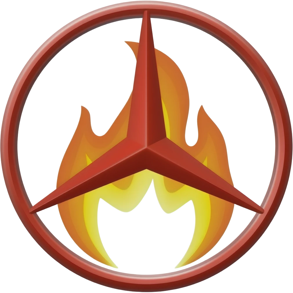 красный логотип мерседеса в огне emoji