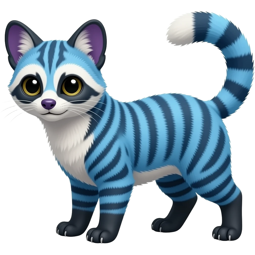 Blue-purple-white-cyan-black civet-genet-hybrid emoji