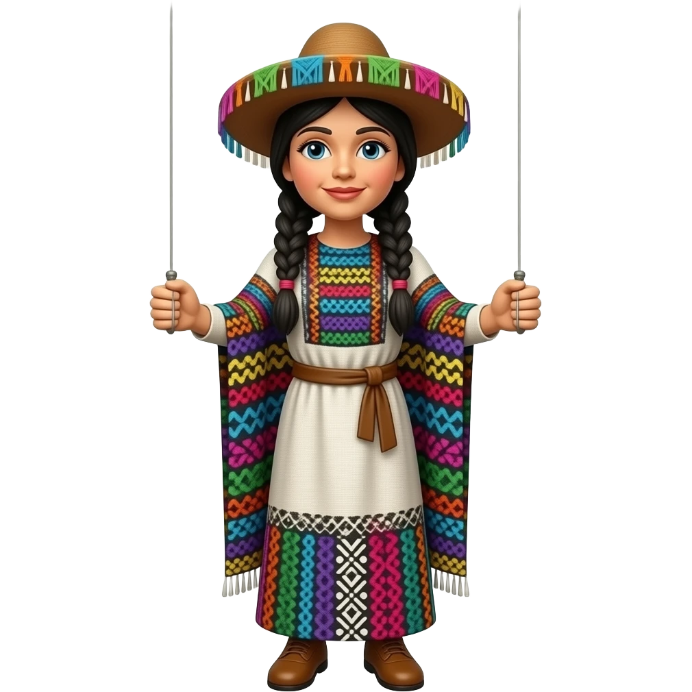 Wooden women narco Puppet with clothes  on a string emoji