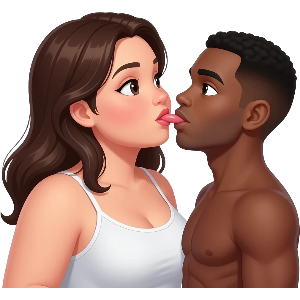 brunette chubby white woman sucking dark skin man dick emoji