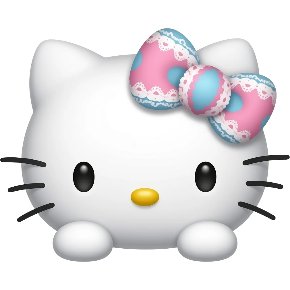 hello Kitty head with pink white and blue lace on the bow with with front paws emoji