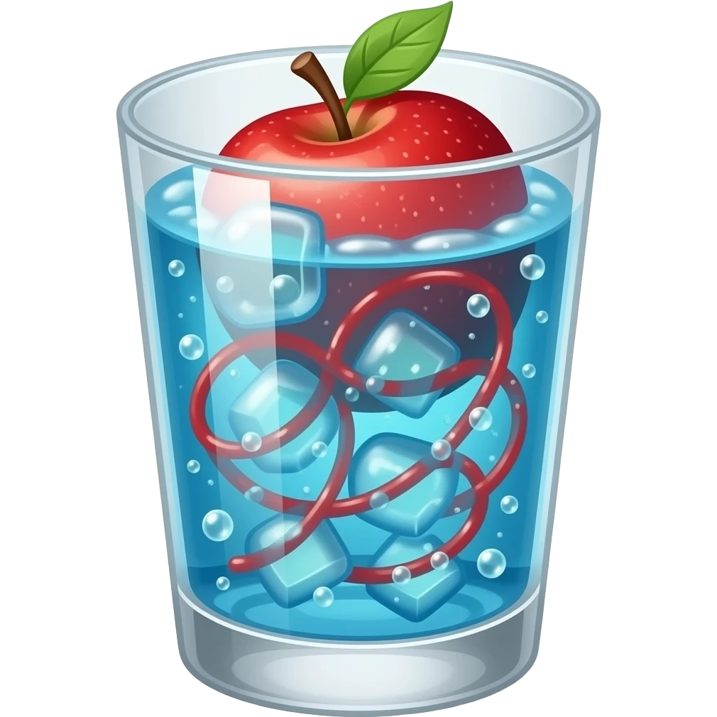 cute apple soda drink, sky blue soda with red apple syrup, clear cup, 3d emoji style, no text emoji