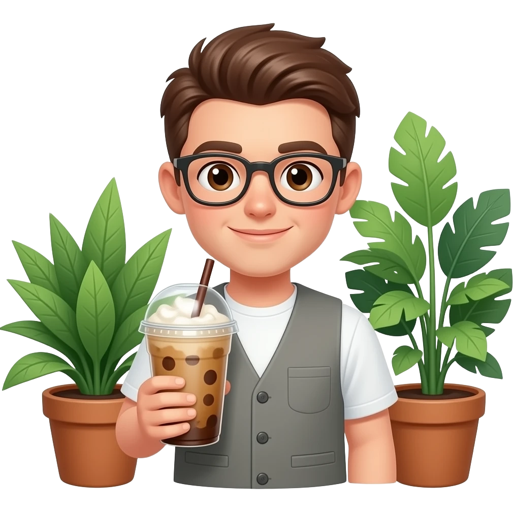 Photo of me with Dutch bro iced coffee and plants only image emoji