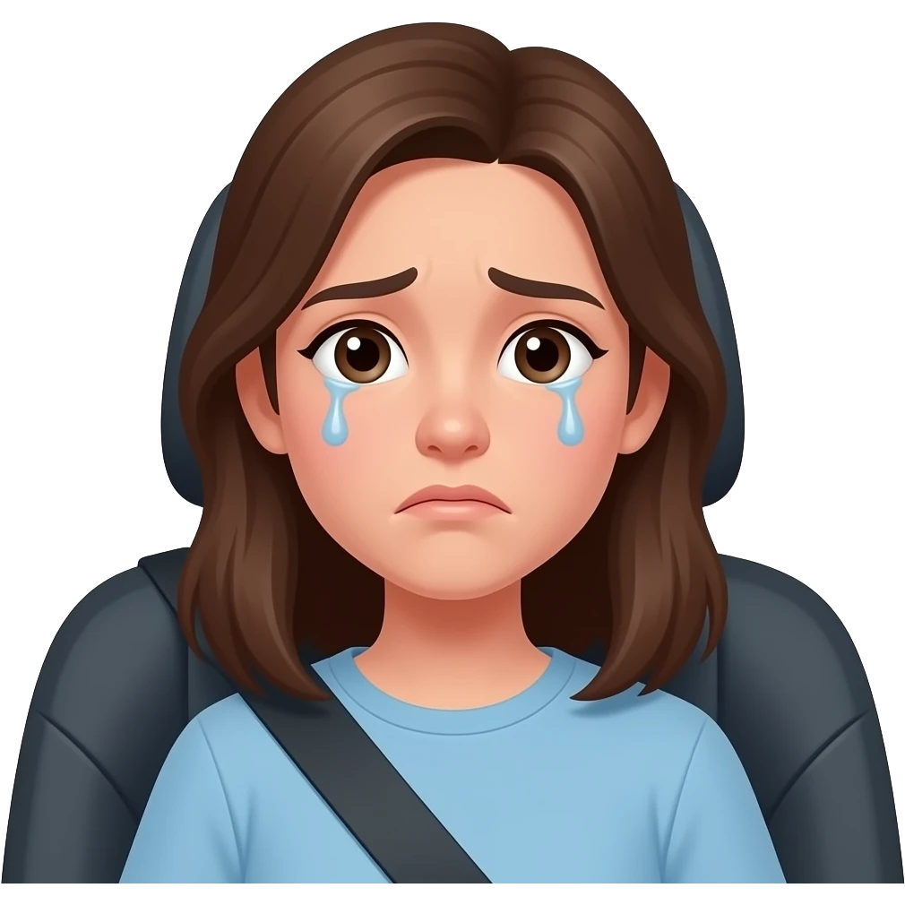 teen girl, worried in the back seat, no tears, hair longer emoji