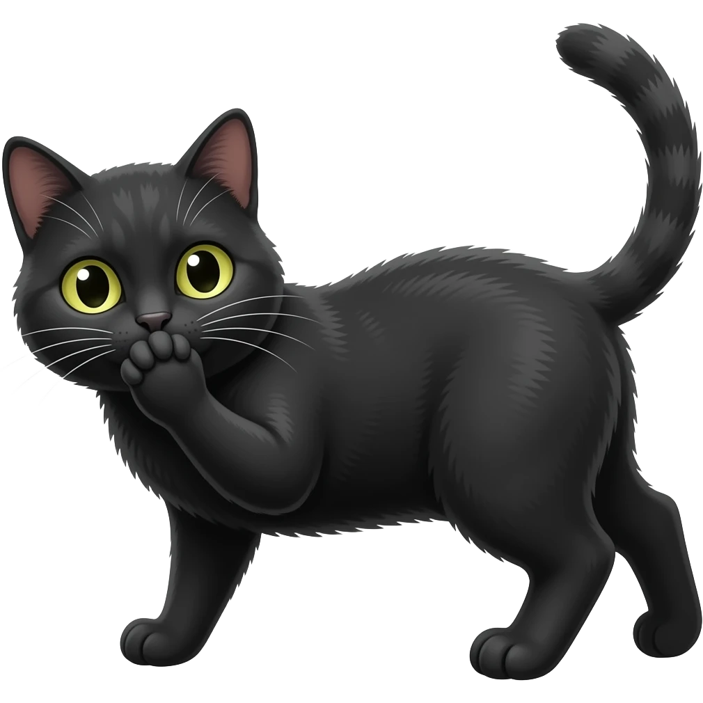 Like A black cat closing her mouth with one paw and with other pointing forward emoji