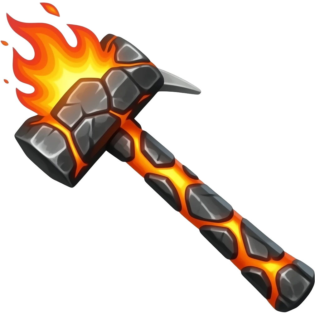 magma long hammer flaming rock emoji