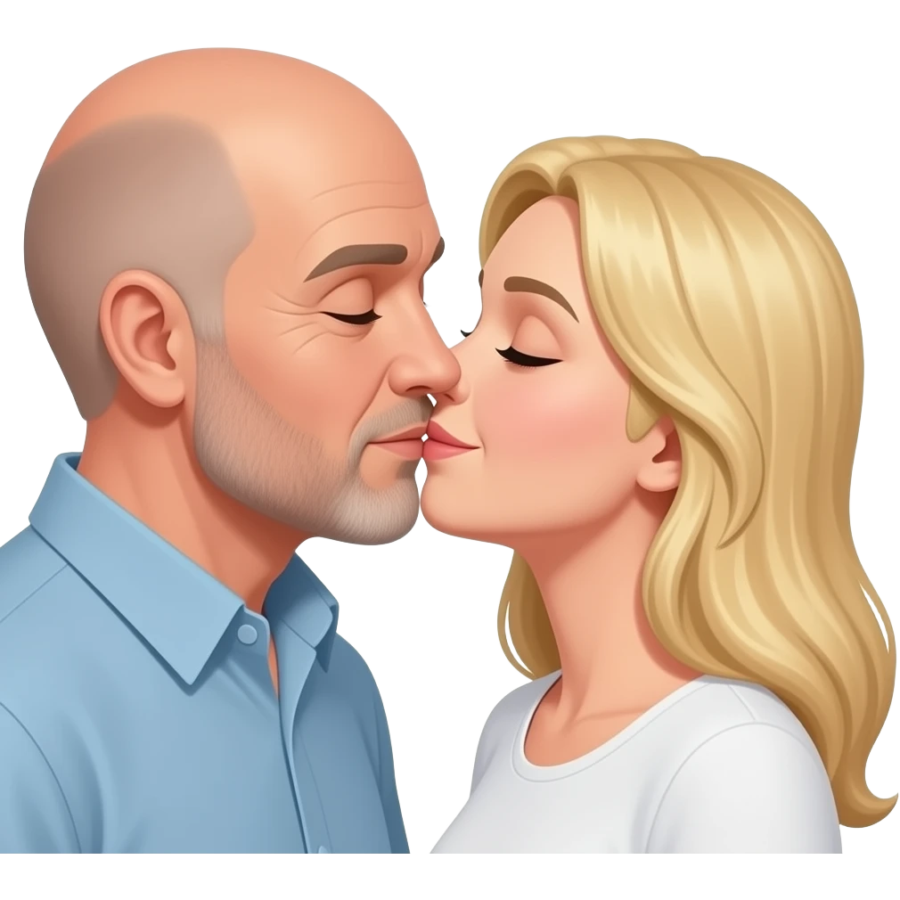 a tall bald middle aged man with a stubbly beard kissing his blonde wife emoji