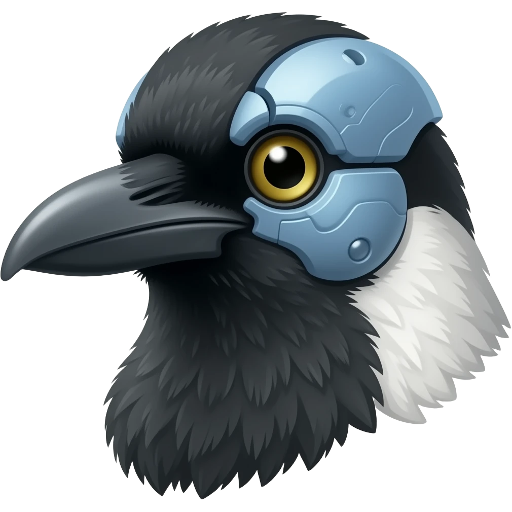 A cyborg magpie head emoji