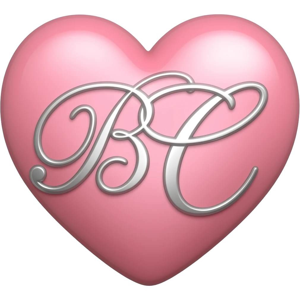 Light Pink heart with Silver cursive initials B C emoji