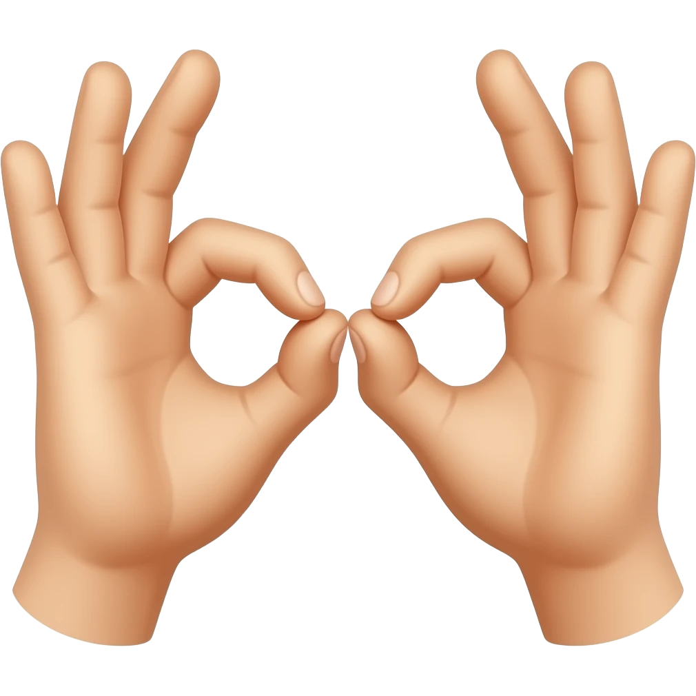make two okay signs like your using both hands but loop the thumb and pointer fingers together. show only the hands and interlock the pointer fingers and thumbs. also touch the middle fingers together at the top to make a point emoji