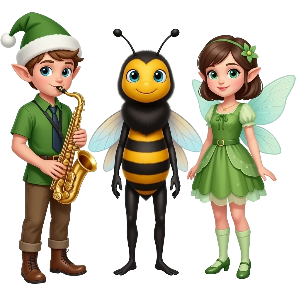 Мальчик эльф саксофон пчела девочка фея девочка фея emoji