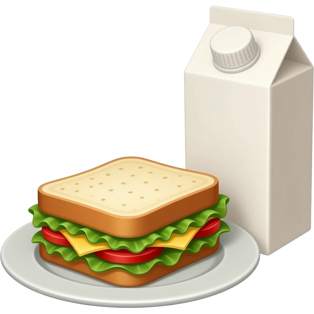 a sandwich on a plate and a carton of box emoji