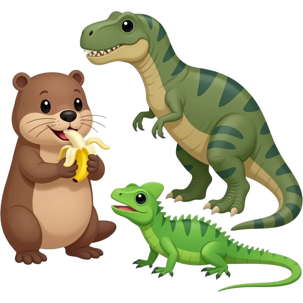 Platypus and dinosaurs and lizards eat banana emoji | AI Emoji Generator