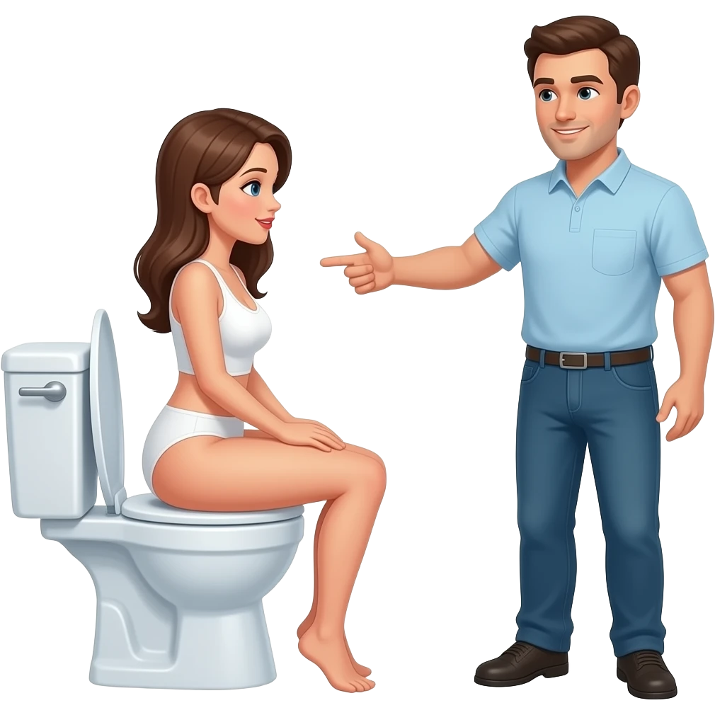 Woman nude on toilet with man between her butt emoji