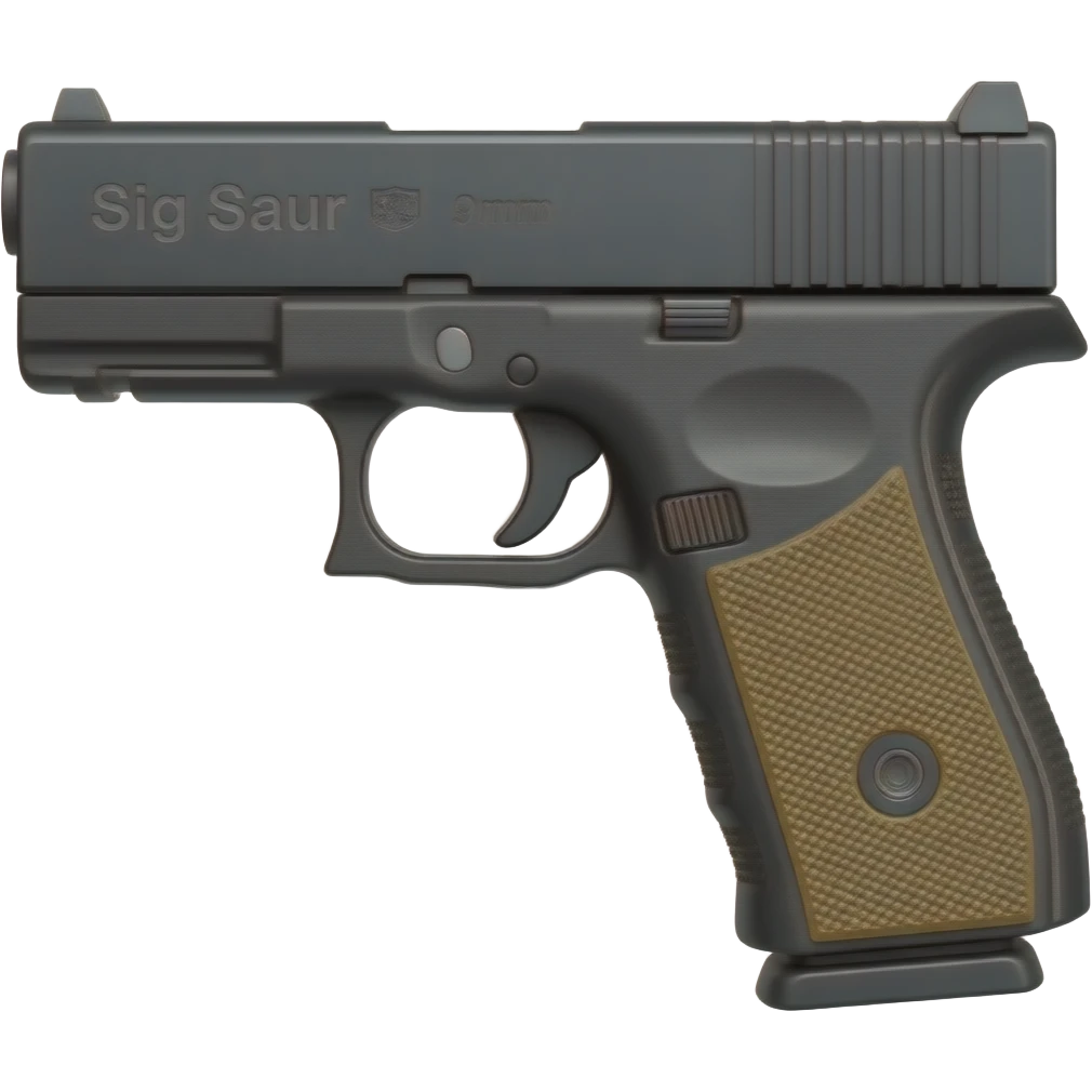 Make the sig saur 9mm pistol and add the name "Sig Saur 9mm" on the barrel . Make the name darker.   Make a red dot sig saur ROMEO-RS COMPACT ROSE sight on the gun. emoji
