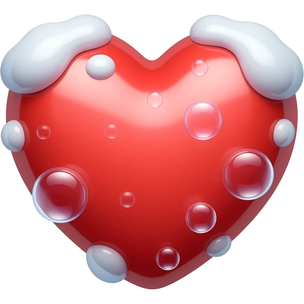 red heart covered with soap and bubbles emoji