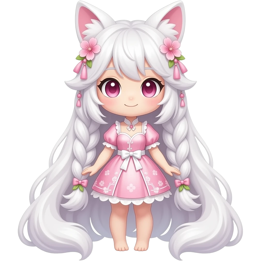 White sakura floral Fuzzy slim oriental feathery long-haired beaded mane cozy rosy aesthetic feathery Rosy beautiful Sylveon-Furret-Fennekin-Minccino-Espeon-Fakémon-hybrid emoji