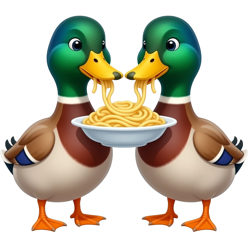 2 ducks eating pasta together emoji