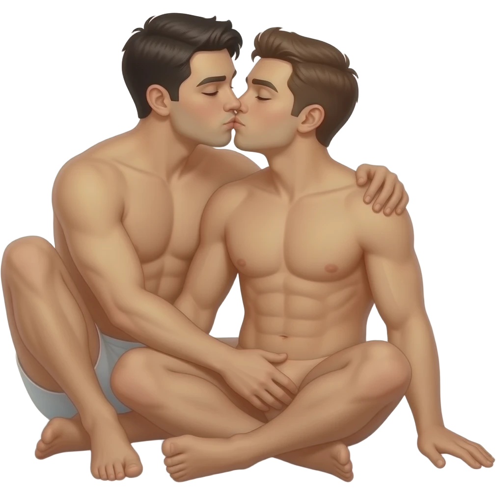 2 Naked man full body Cover the penis sitting and kisses emoji