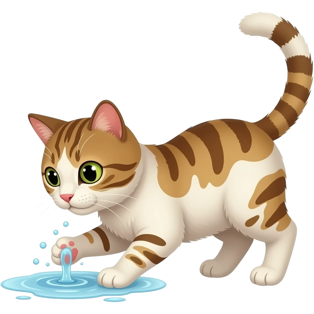 A cat playing with water emoji