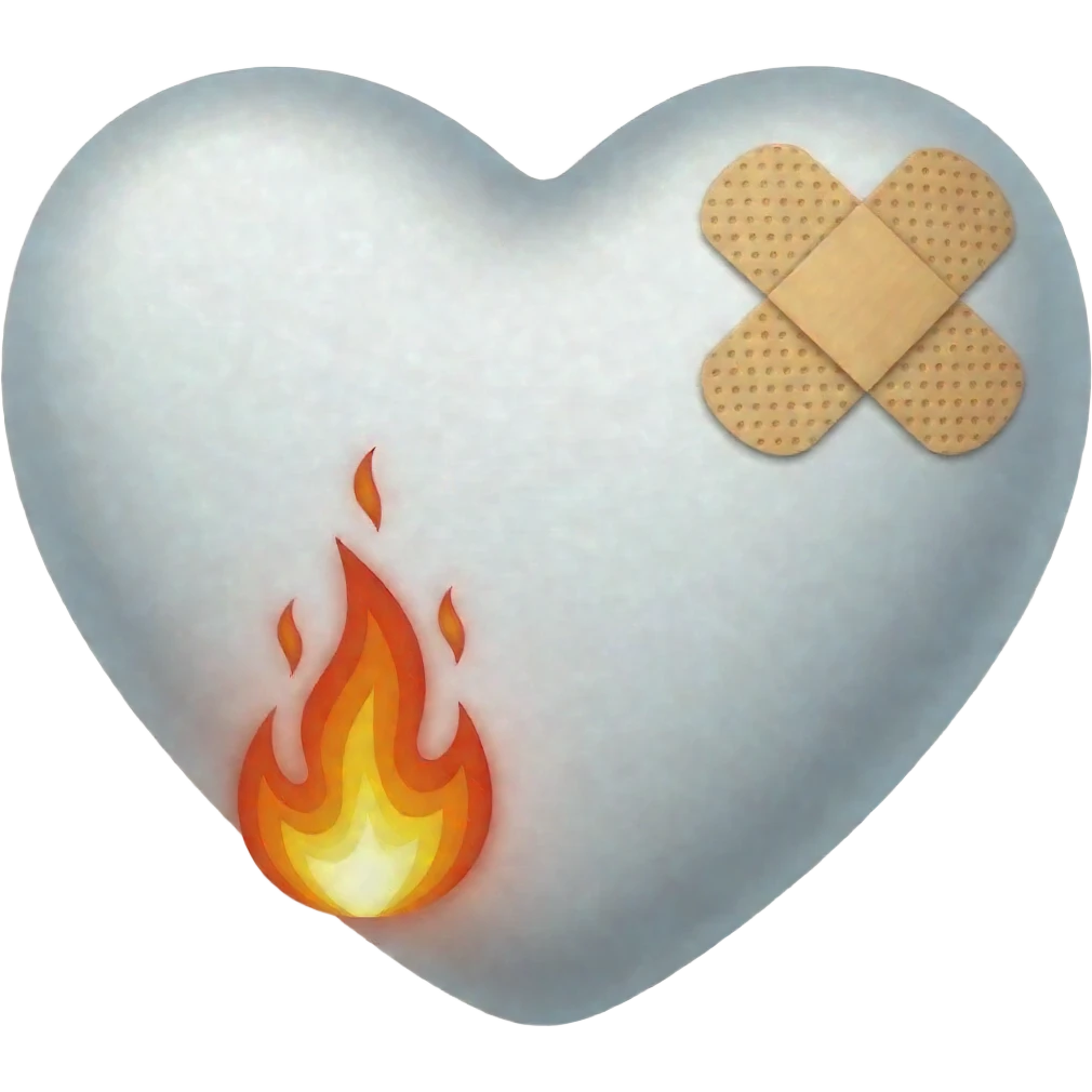 White heart with fire with band aid emoji