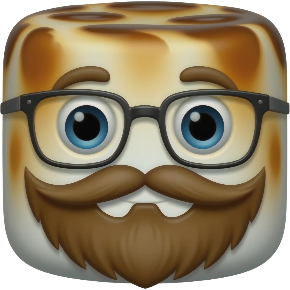 burnt marshmallow with brown beard and glasses emoji