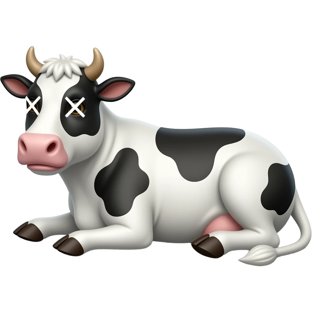 vaca con equis en los ojos acostada en el piso emoji