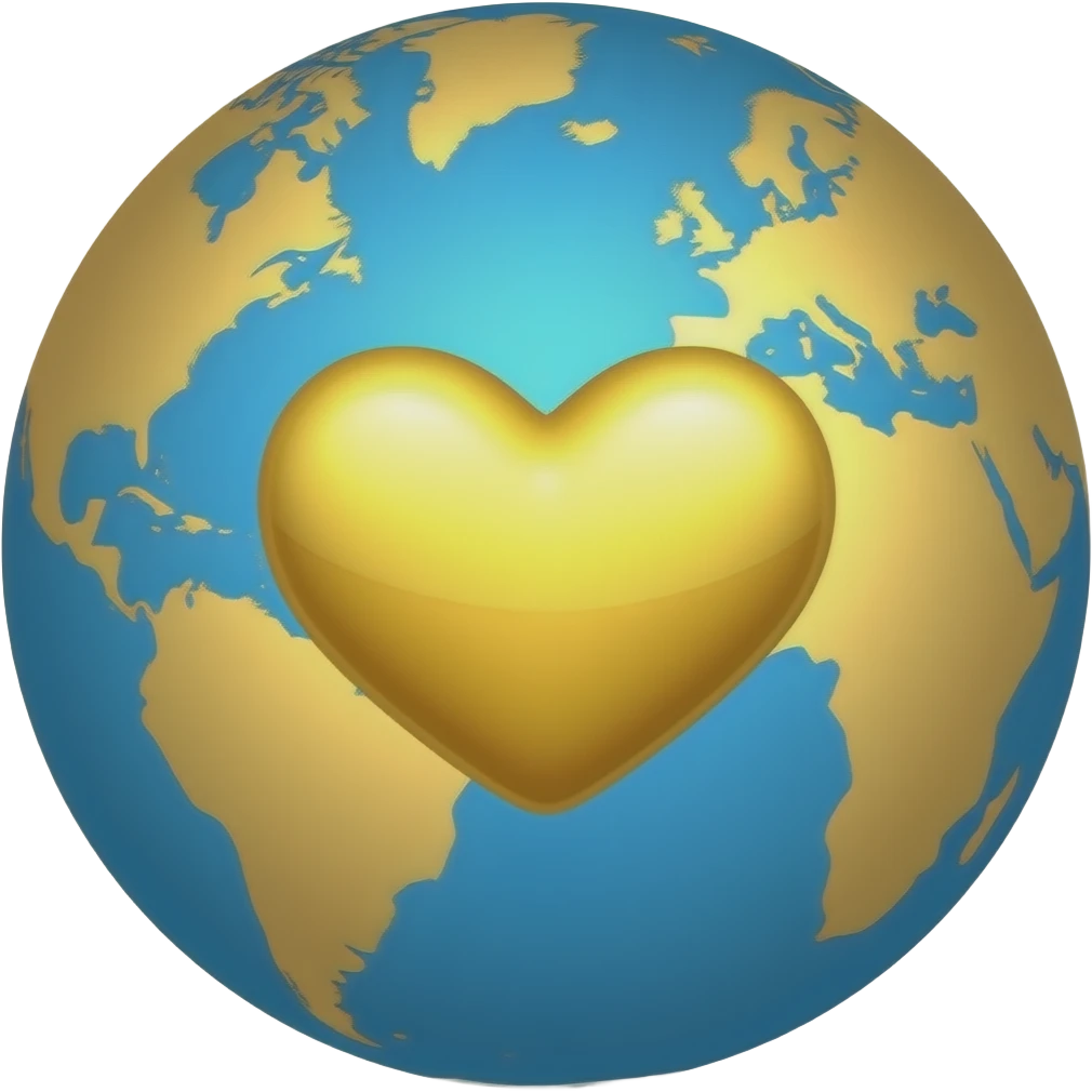 add a big gold heart in the middle of the blue and golden globe emoji