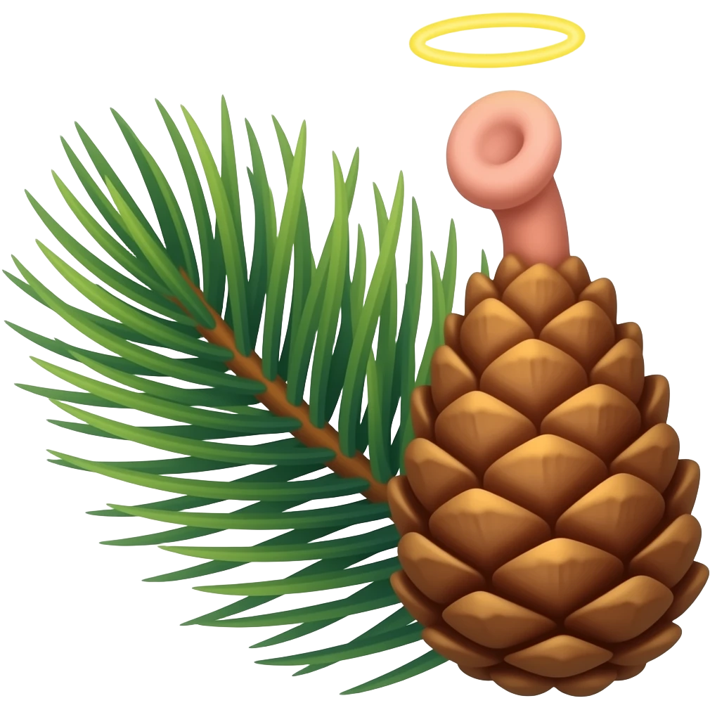 pine needles and a penis-pine cone with a holy halo ring emoji