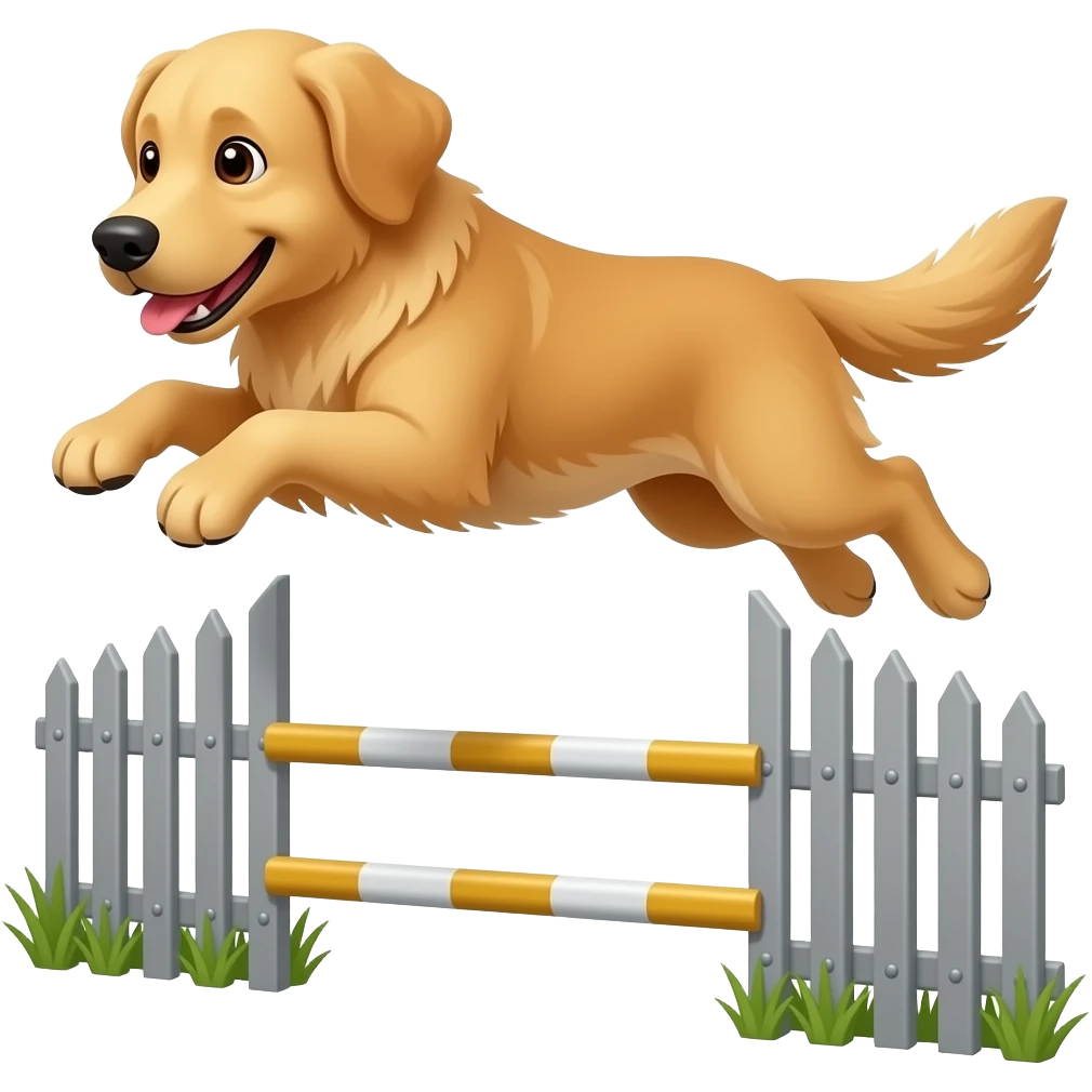 The golden retriever is jumping over the fence emoji